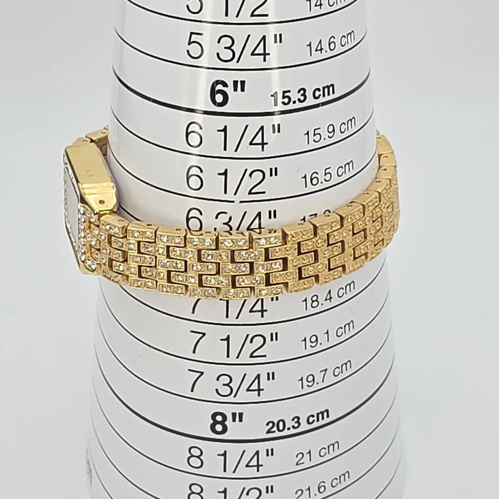 Vtg MAIN LINE TIME Watch Ladies Womens Crystal Encrusted Gold Plate 7